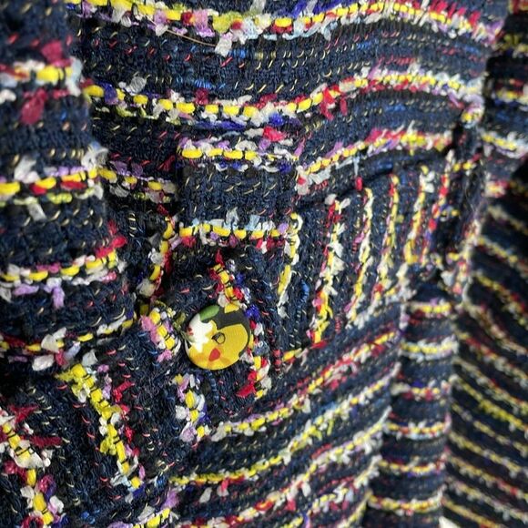 CAbi Coat Headline Topper Belted Women’s 10 Multi-Stripe Lined Thigh Length - Picture 7 of 11